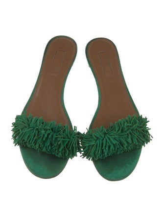 Aquazzura Suede Fringe Trim Accent Slides