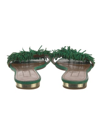 Aquazzura Suede Fringe Trim Accent Slides