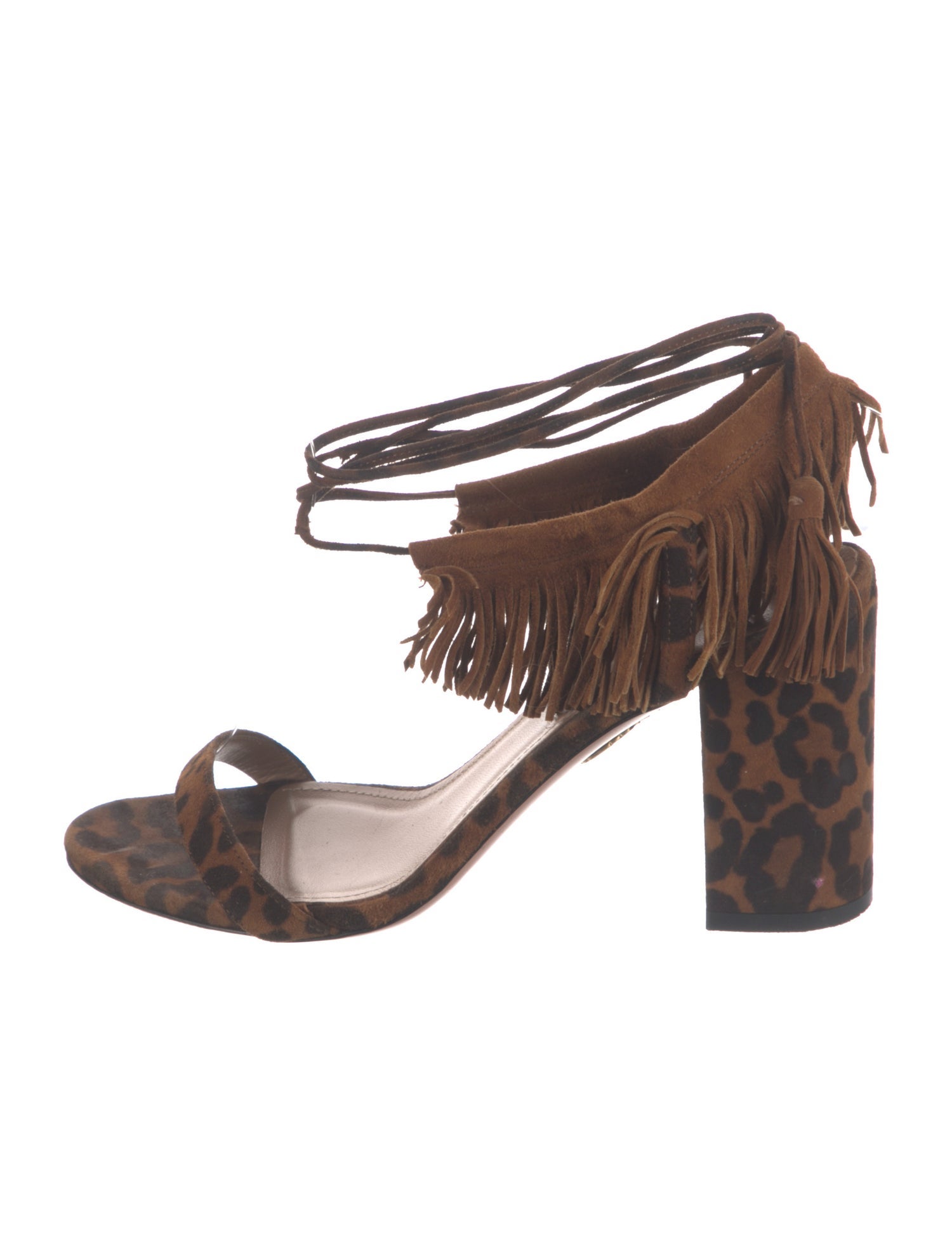 Aquazzura Suede Floral Print Sandals