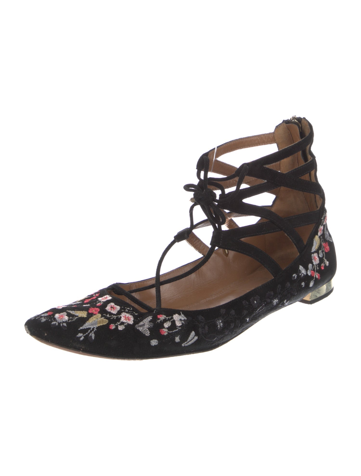 Aquazzura Suede Floral Print Flats