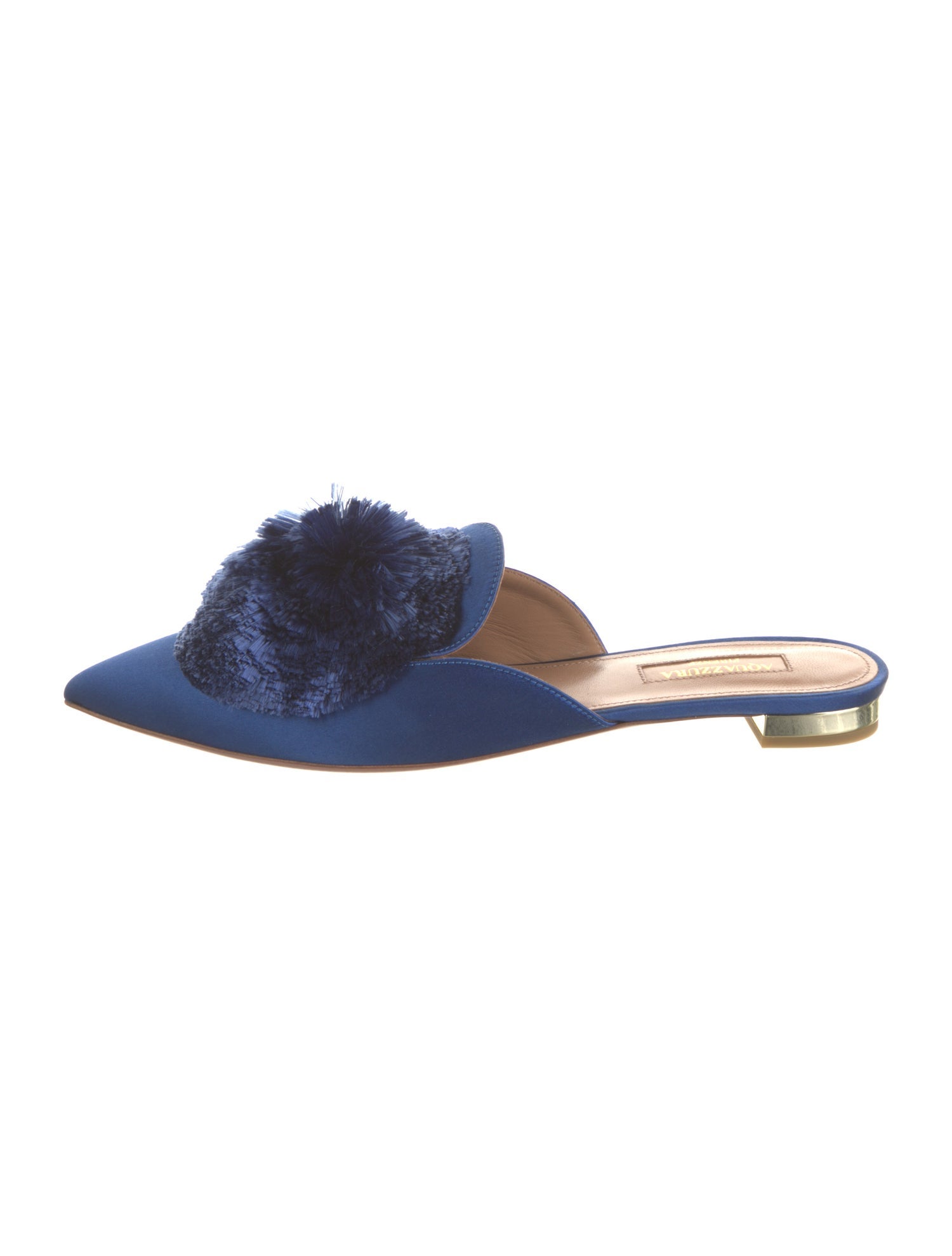 Aquazzura Satin Pom-Pom Embellishments Mules