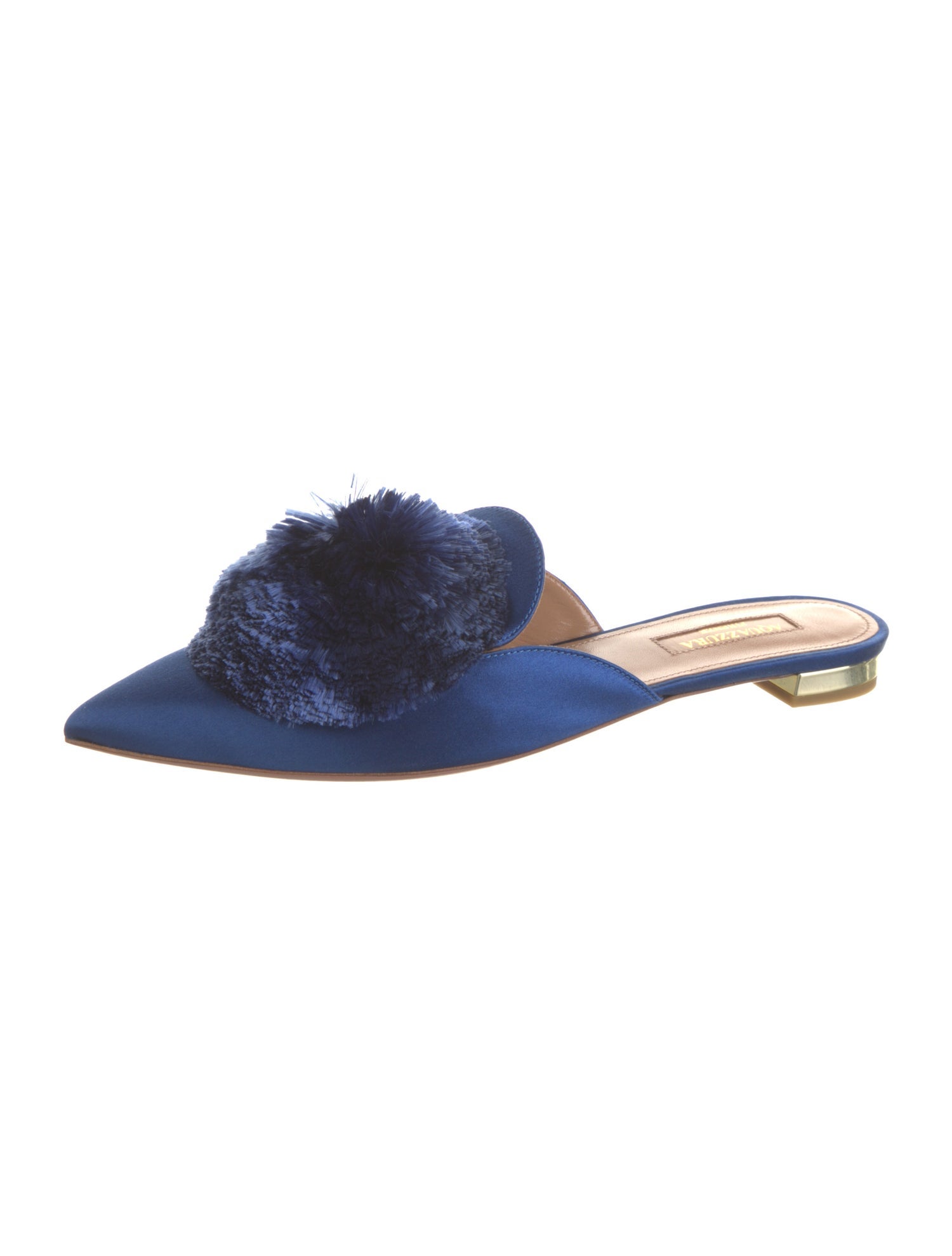 Aquazzura Satin Pom-Pom Embellishments Mules