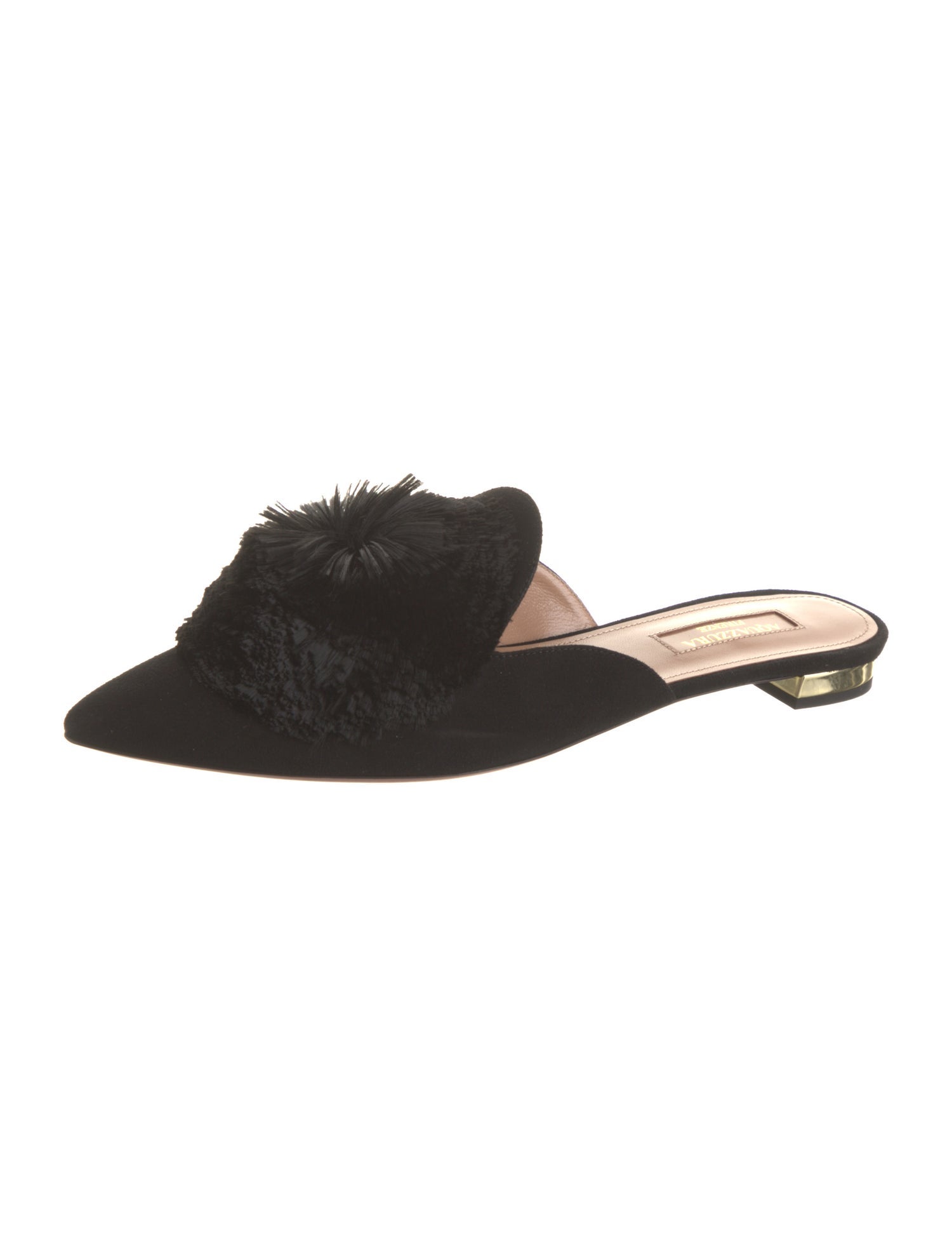 Aquazzura Suede Pom-Pom Embellishments Mules