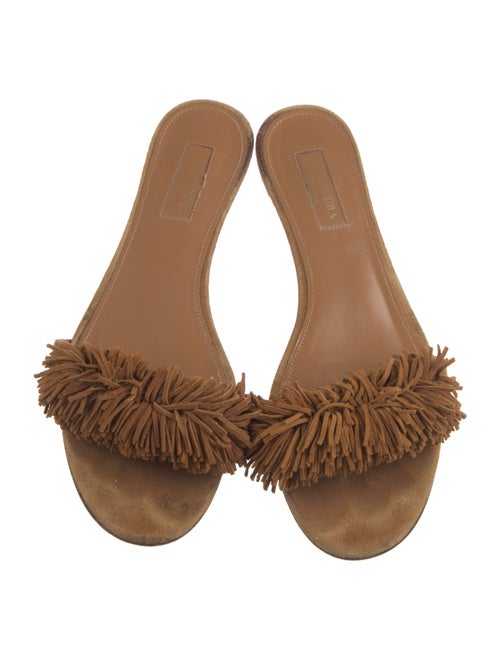 Aquazzura Suede Fringe Trim Accent Slides