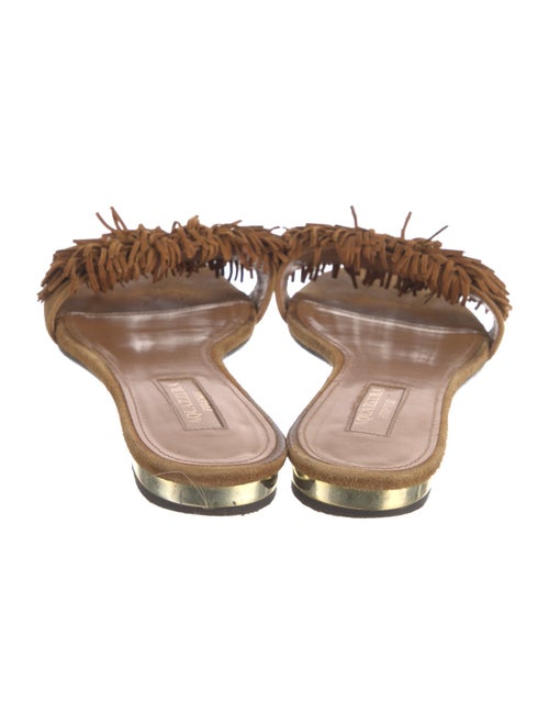 Aquazzura Suede Fringe Trim Accent Slides