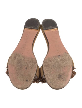 Aquazzura Suede Fringe Trim Accent Slides