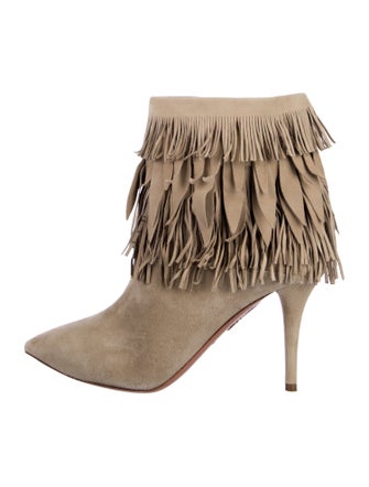 Aquazzura Suede Fringe Trim Accent Boots