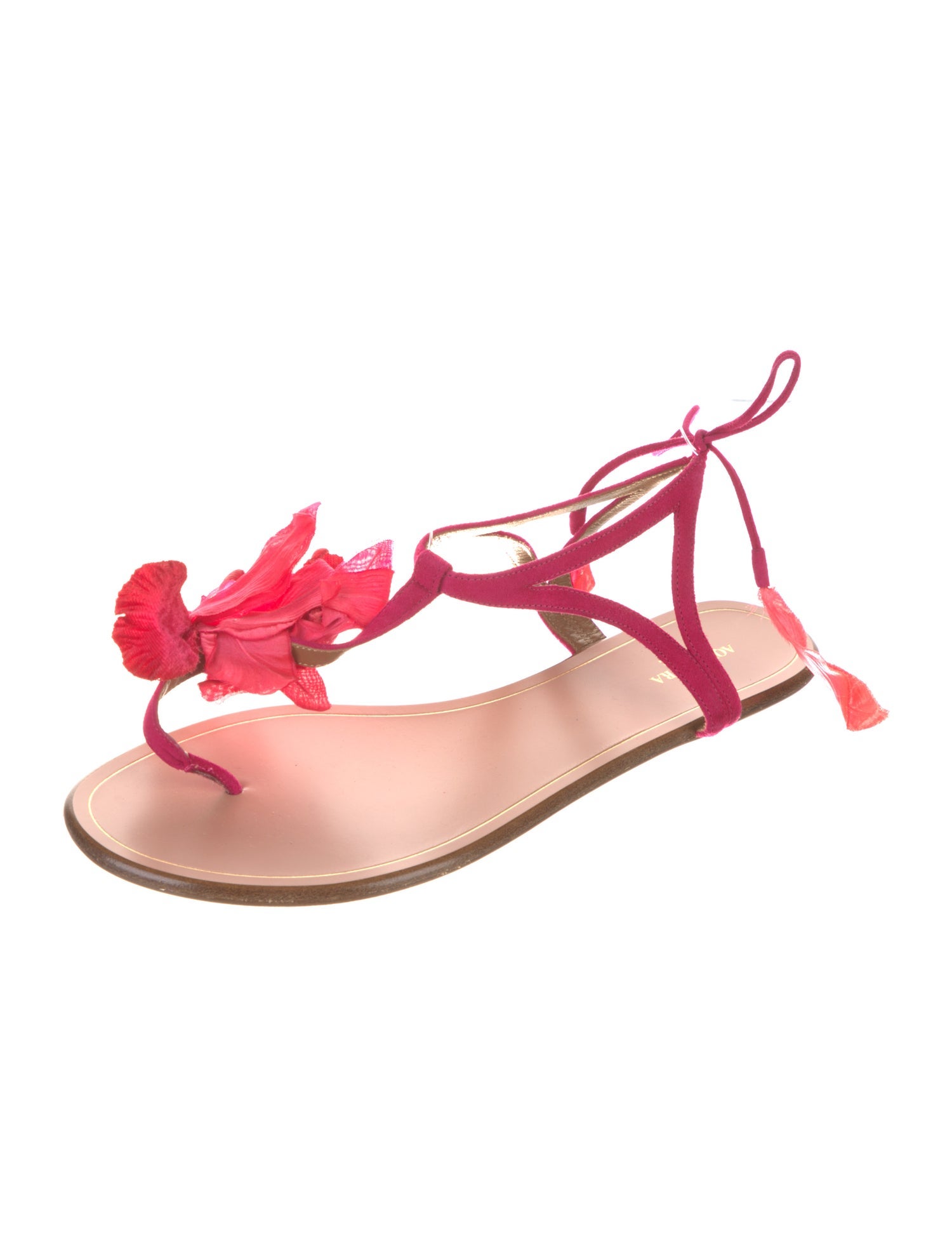 Aquazzura Suede Ruffle Embellishment Sandals