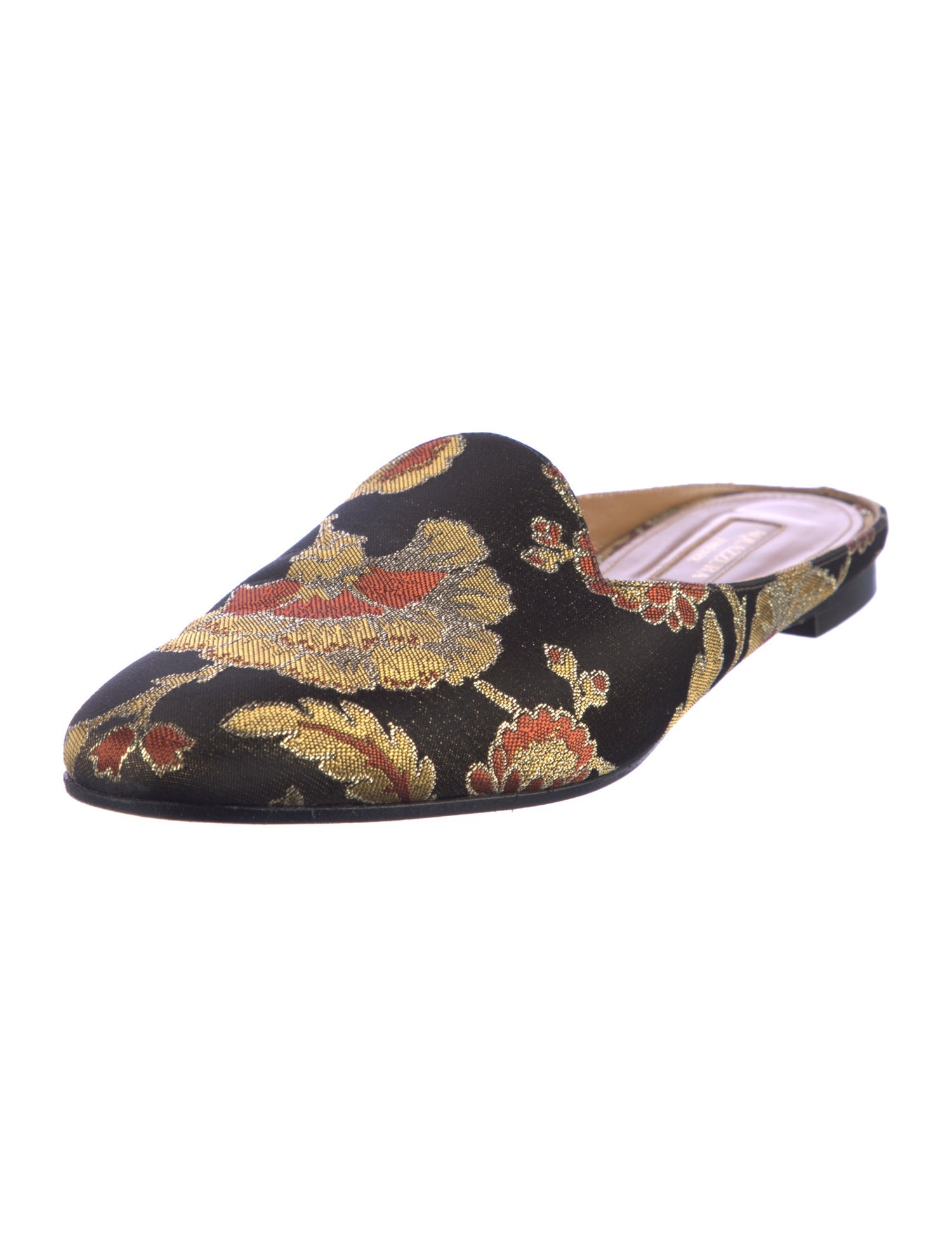 Aquazzura Floral Print Embroidered Accent Mules