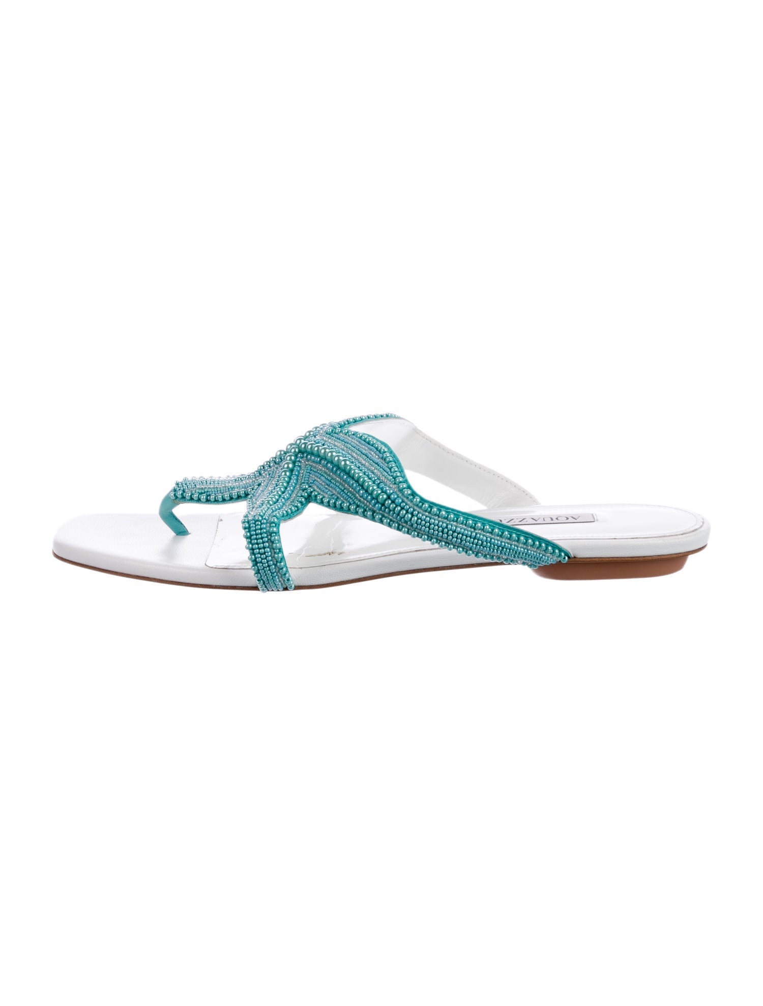 Aquazzura Leather Beaded Accents Slides