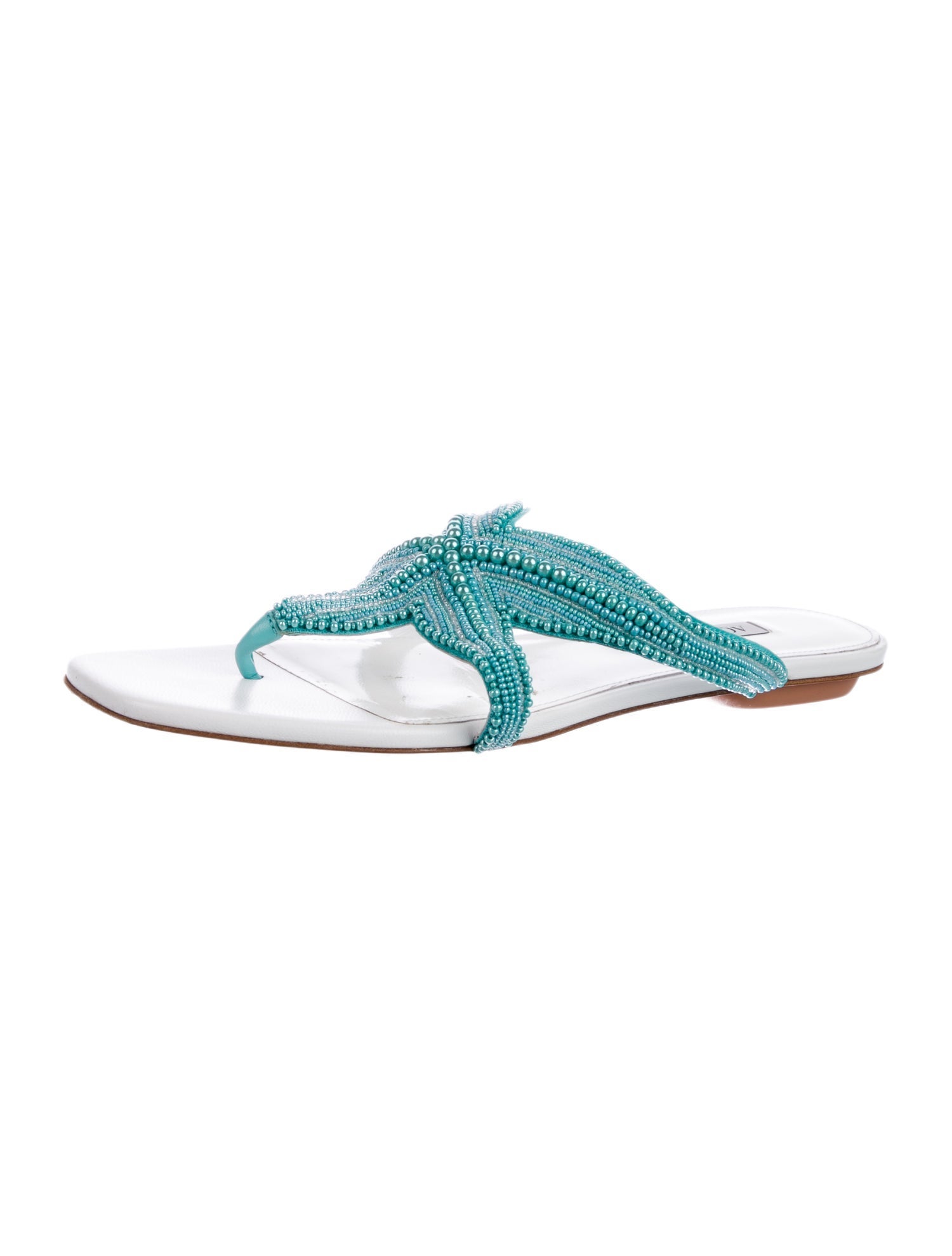 Aquazzura Leather Beaded Accents Slides