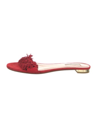 Aquazzura Suede Fringe Trim Accent Slides