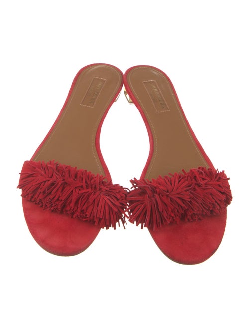 Aquazzura Suede Fringe Trim Accent Slides