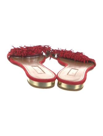 Aquazzura Suede Fringe Trim Accent Slides