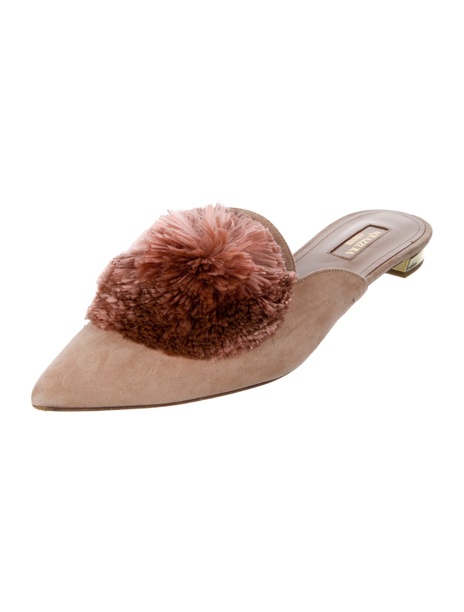 Aquazzura Velvet Pom-Pom Embellishments Mules