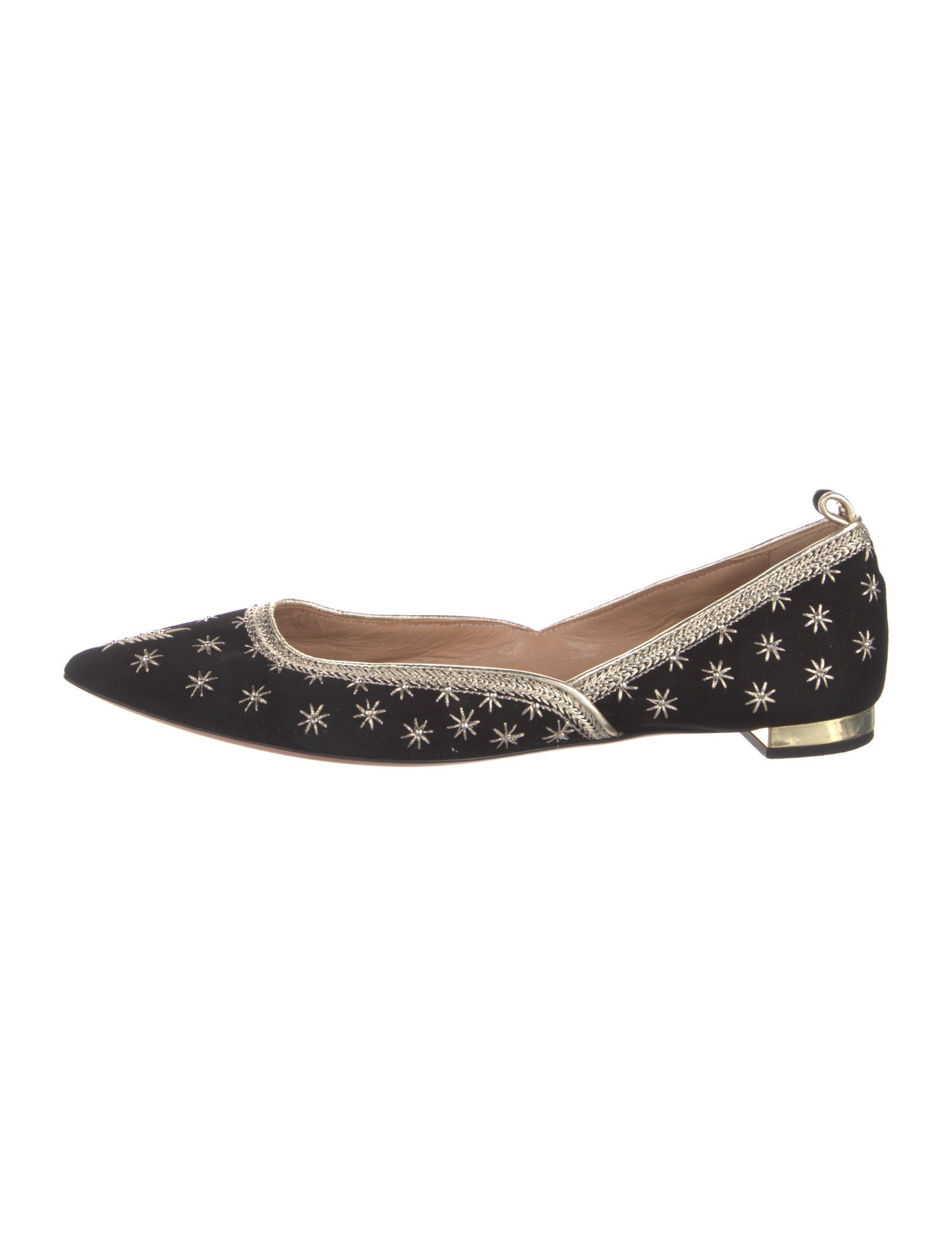 Aquazzura Suede Floral Print Ballet Flats