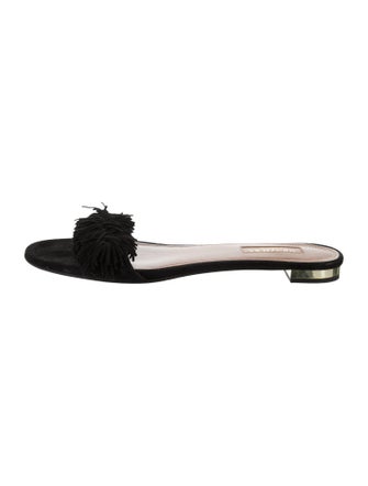 Aquazzura Suede Fringe Trim Accent Slides