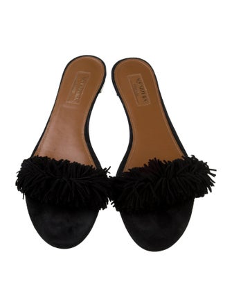 Aquazzura Suede Fringe Trim Accent Slides