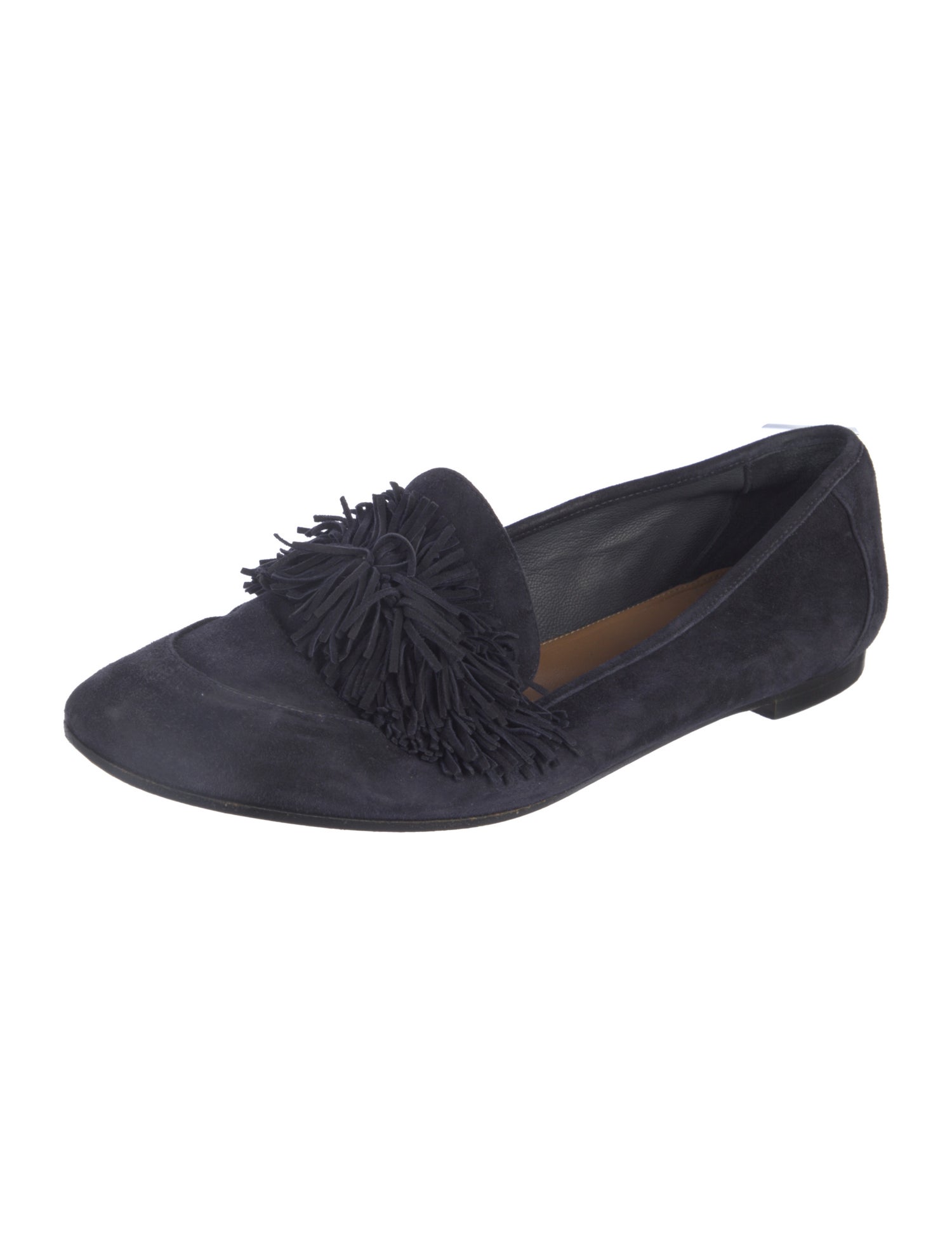 Aquazzura Suede Fringe Trim Accent Loafers
