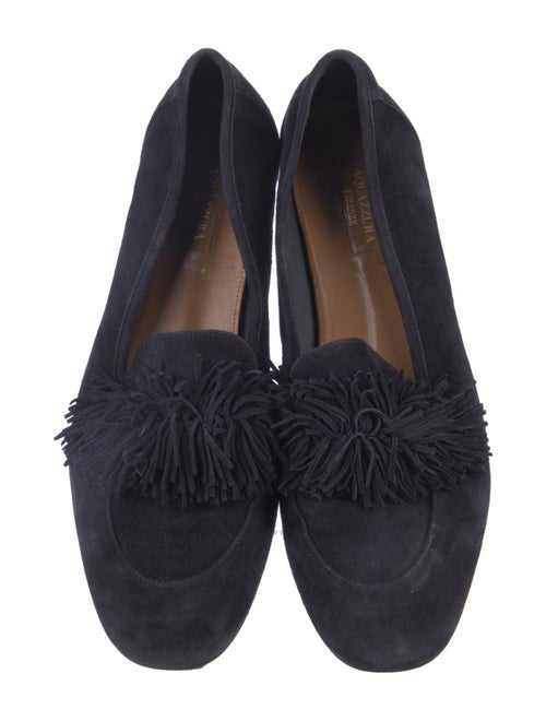 Aquazzura Suede Fringe Trim Accent Loafers