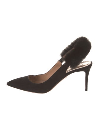 Aquazzura Suede Fur Trim Slingback Pumps