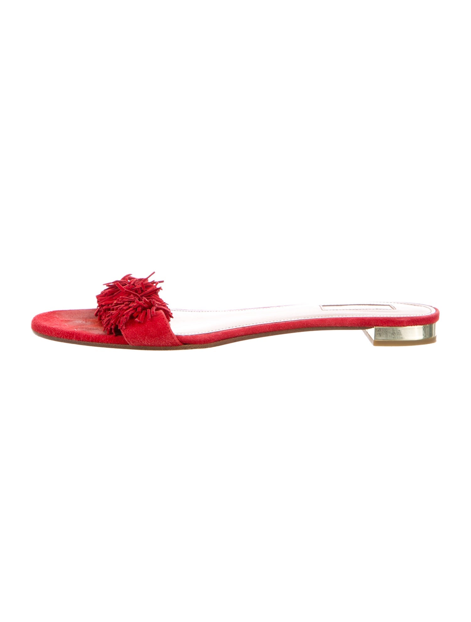 Aquazzura Suede Fringe Trim Accent Slides