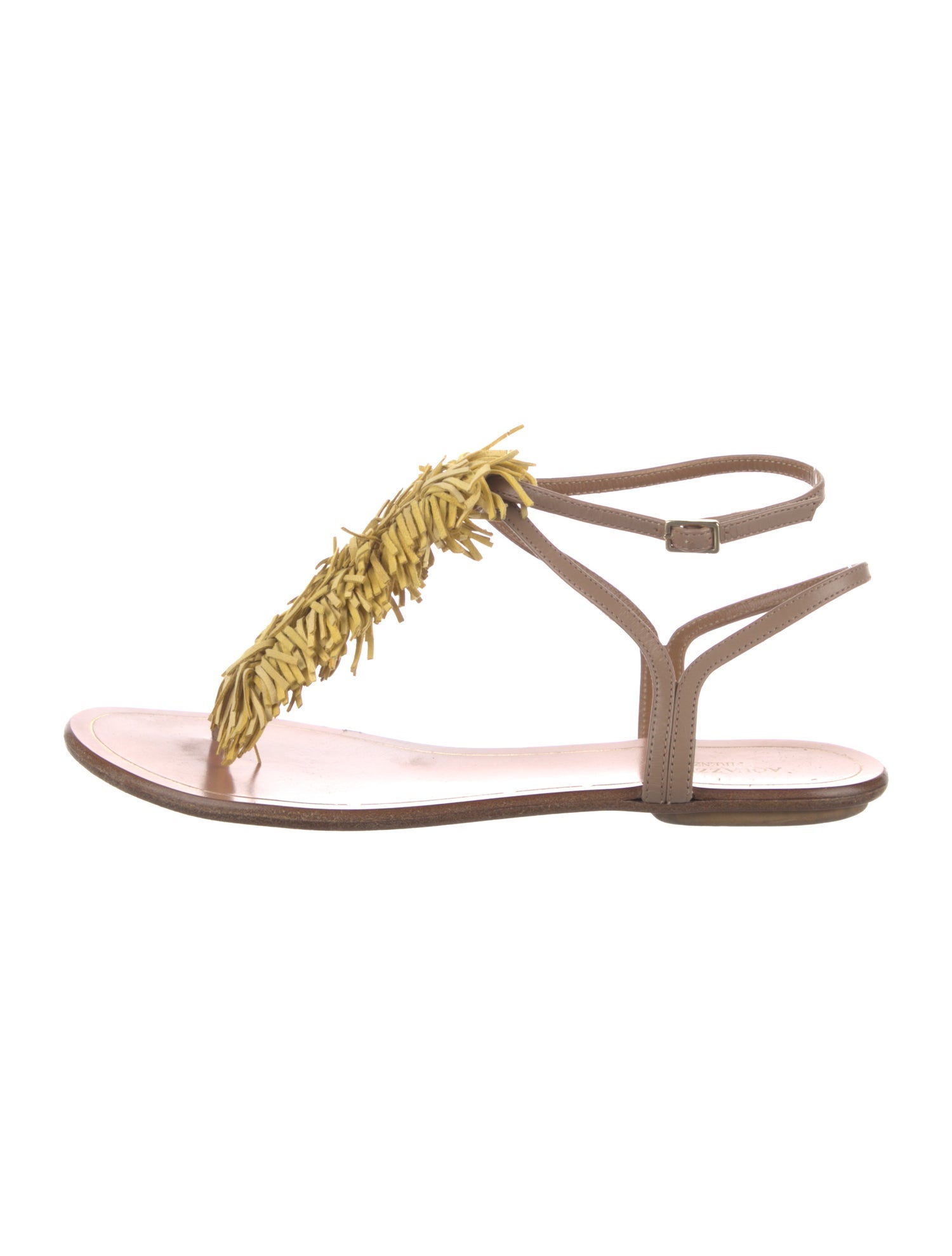Aquazzura Leather Fringe Trim Accent Slingback Flats