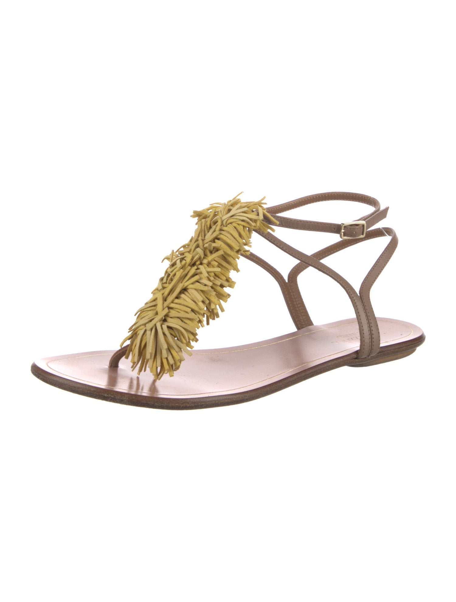 Aquazzura Leather Fringe Trim Accent Slingback Flats