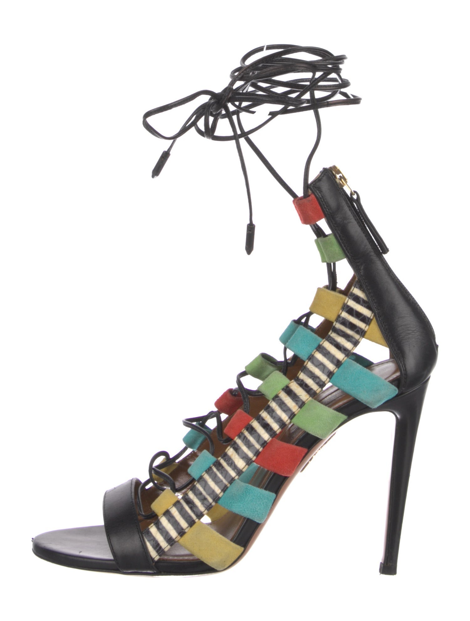 Aquazzura Leather Colorblock Pattern Gladiator Sandals