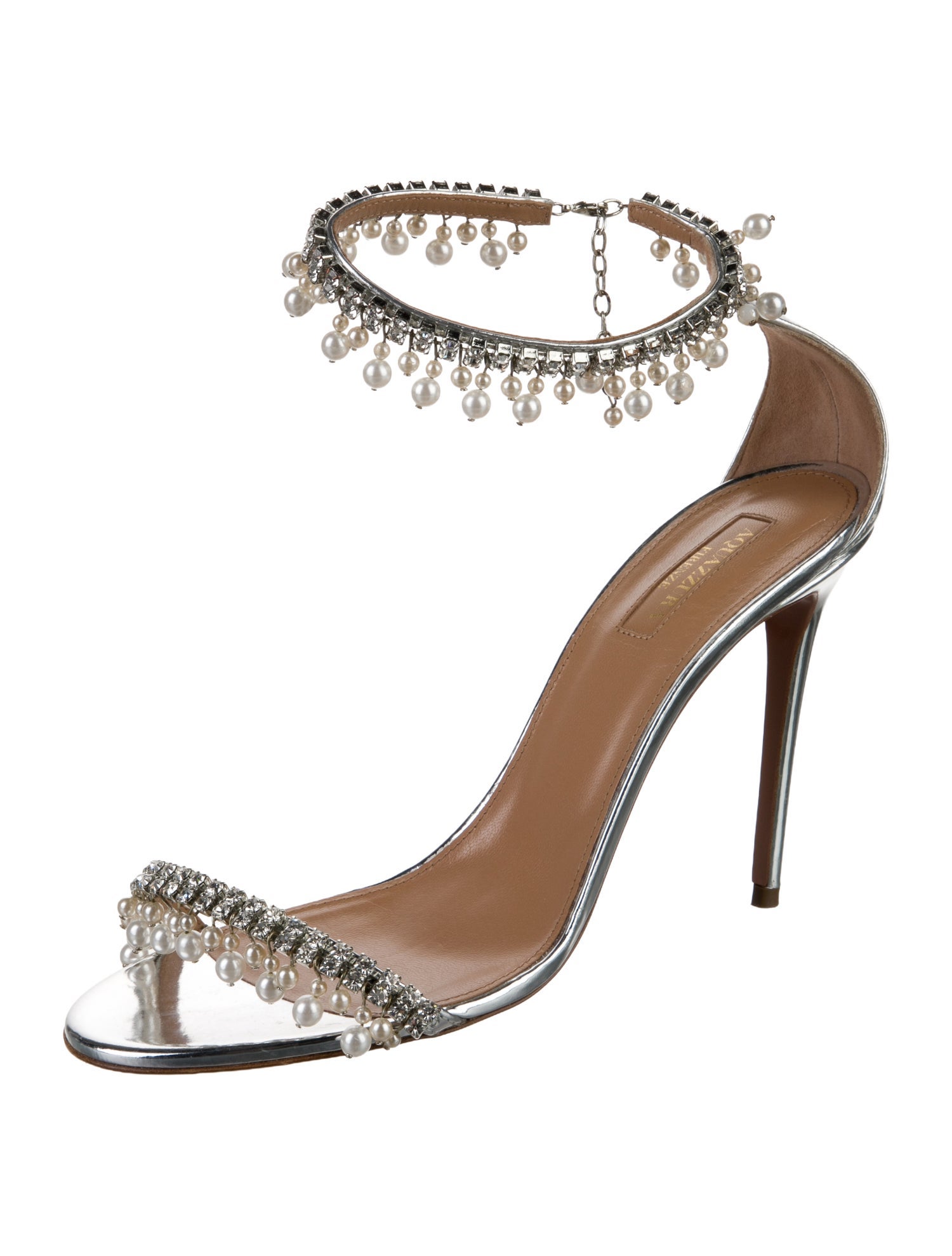 Aquazzura Patent Leather Crystal Embellishments Sandals