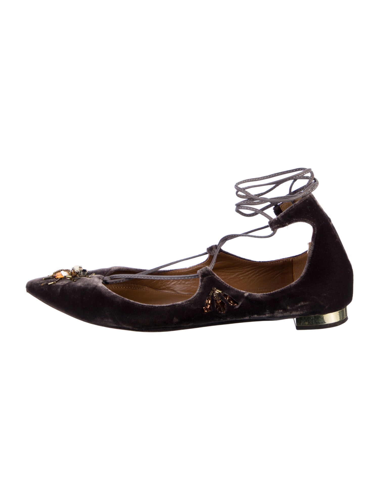 Aquazzura Velvet Crystal Embellishments Ballet Flats