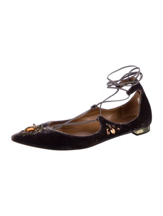 Aquazzura Velvet Crystal Embellishments Ballet Flats