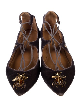 Aquazzura Velvet Crystal Embellishments Ballet Flats