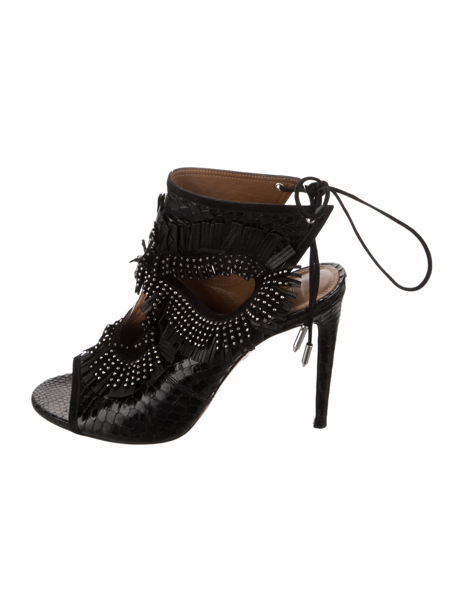 Aquazzura Python Studded Accents Sandals