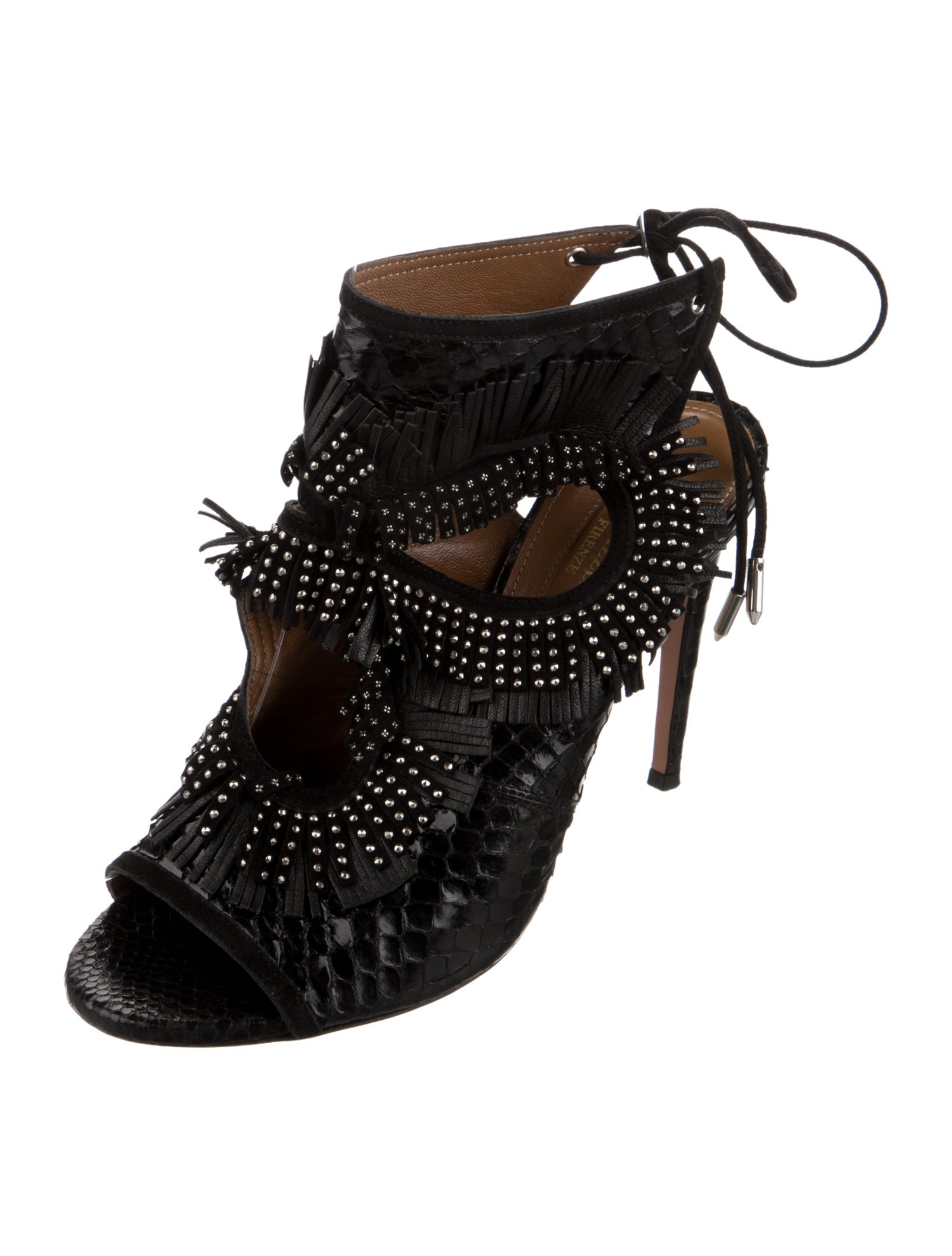 Aquazzura Python Studded Accents Sandals