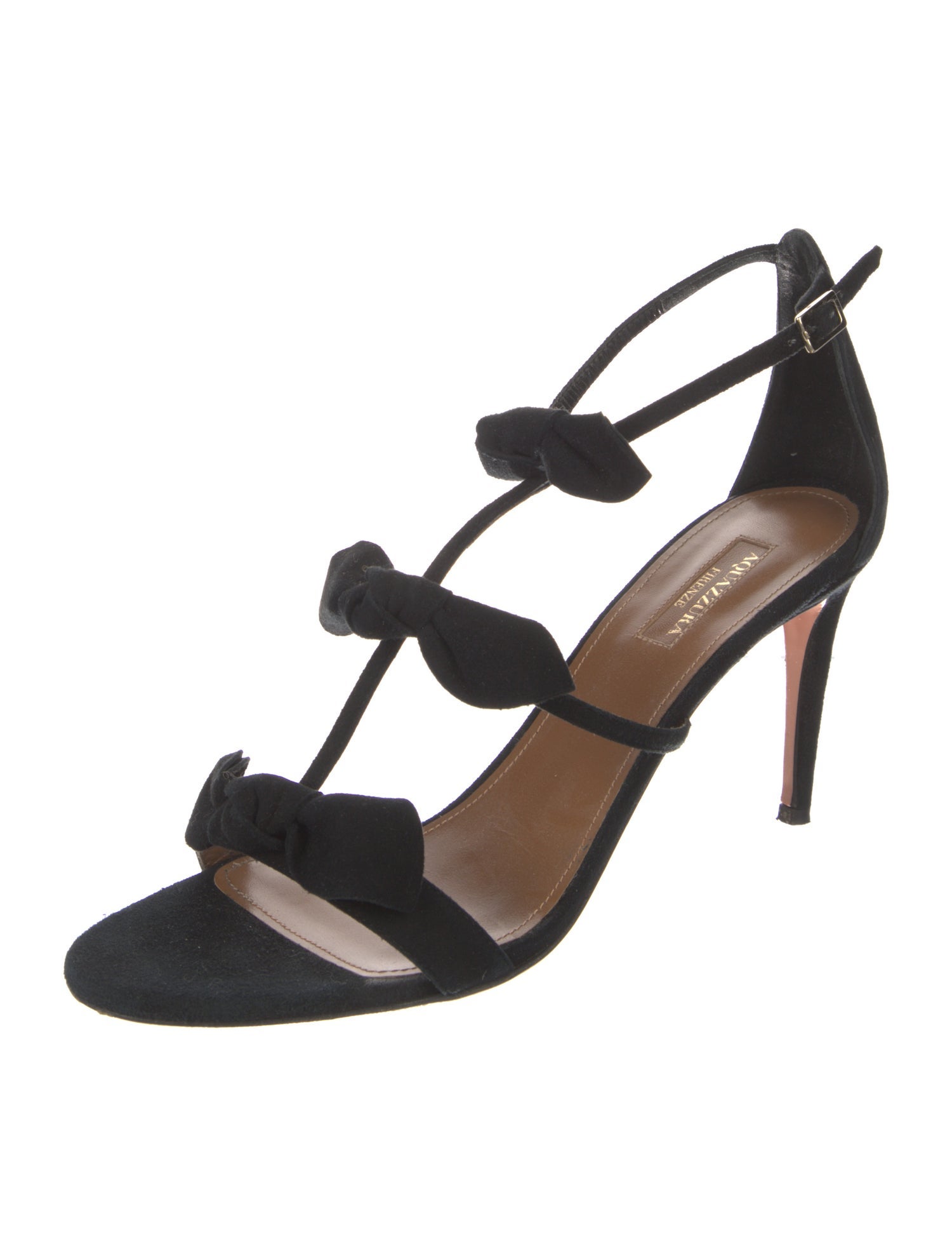 Aquazzura Suede Bow Accents T-Strap Sandals