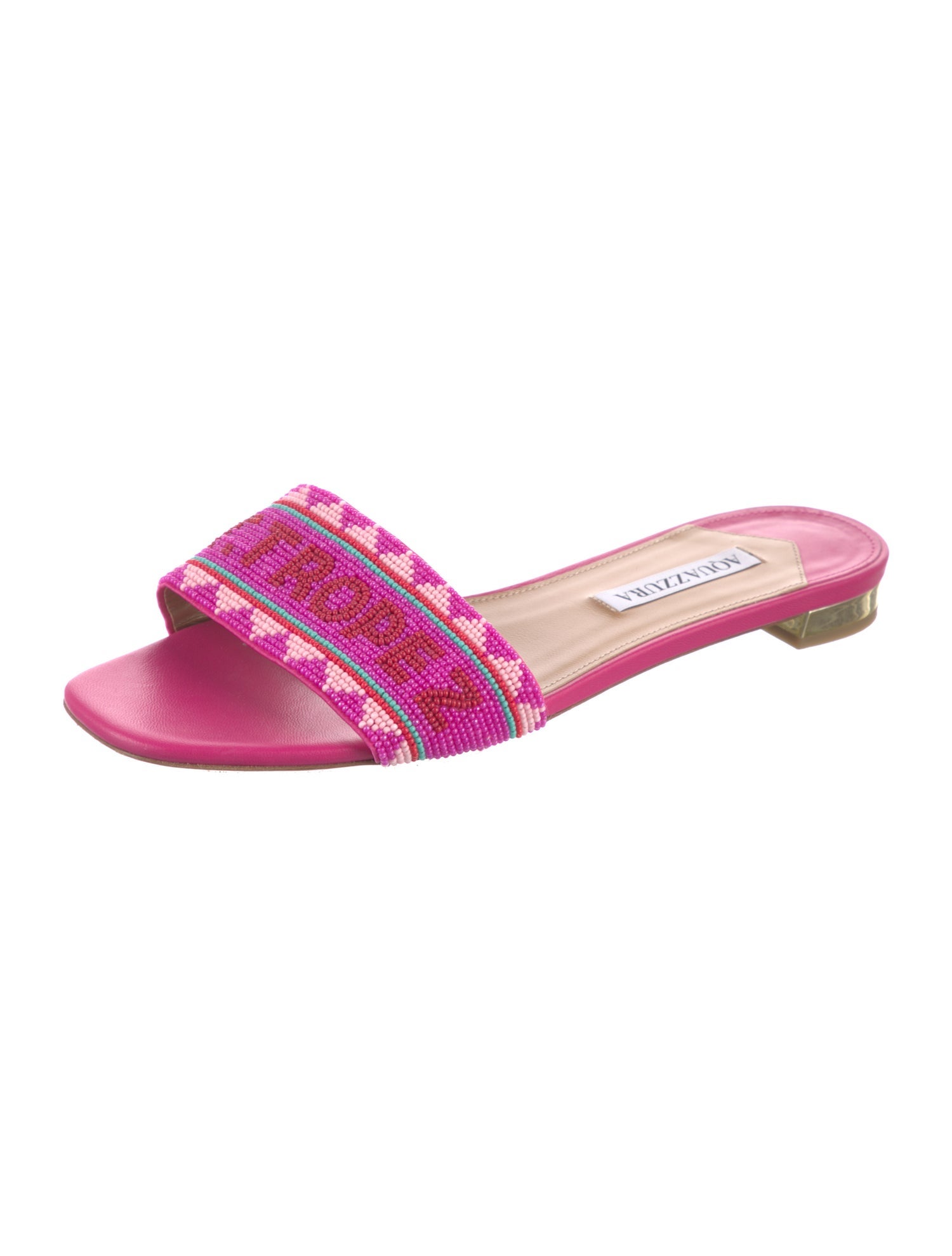 Aquazzura Leather Printed Slides