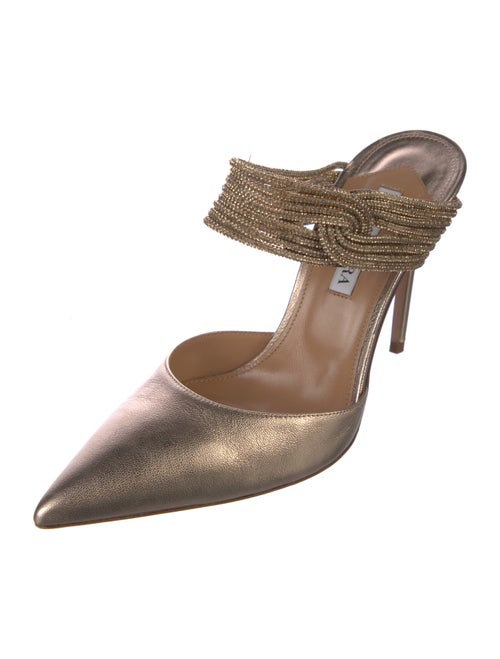 Aquazzura Leather Crystal Embellishments Slides