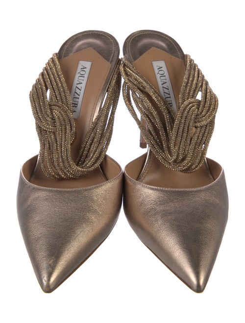 Aquazzura Leather Crystal Embellishments Slides