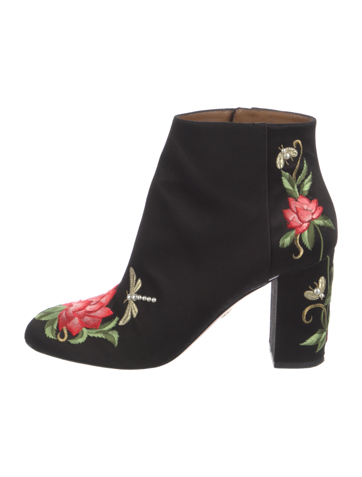 Aquazzura Faux Pearl Accents Satin Boots