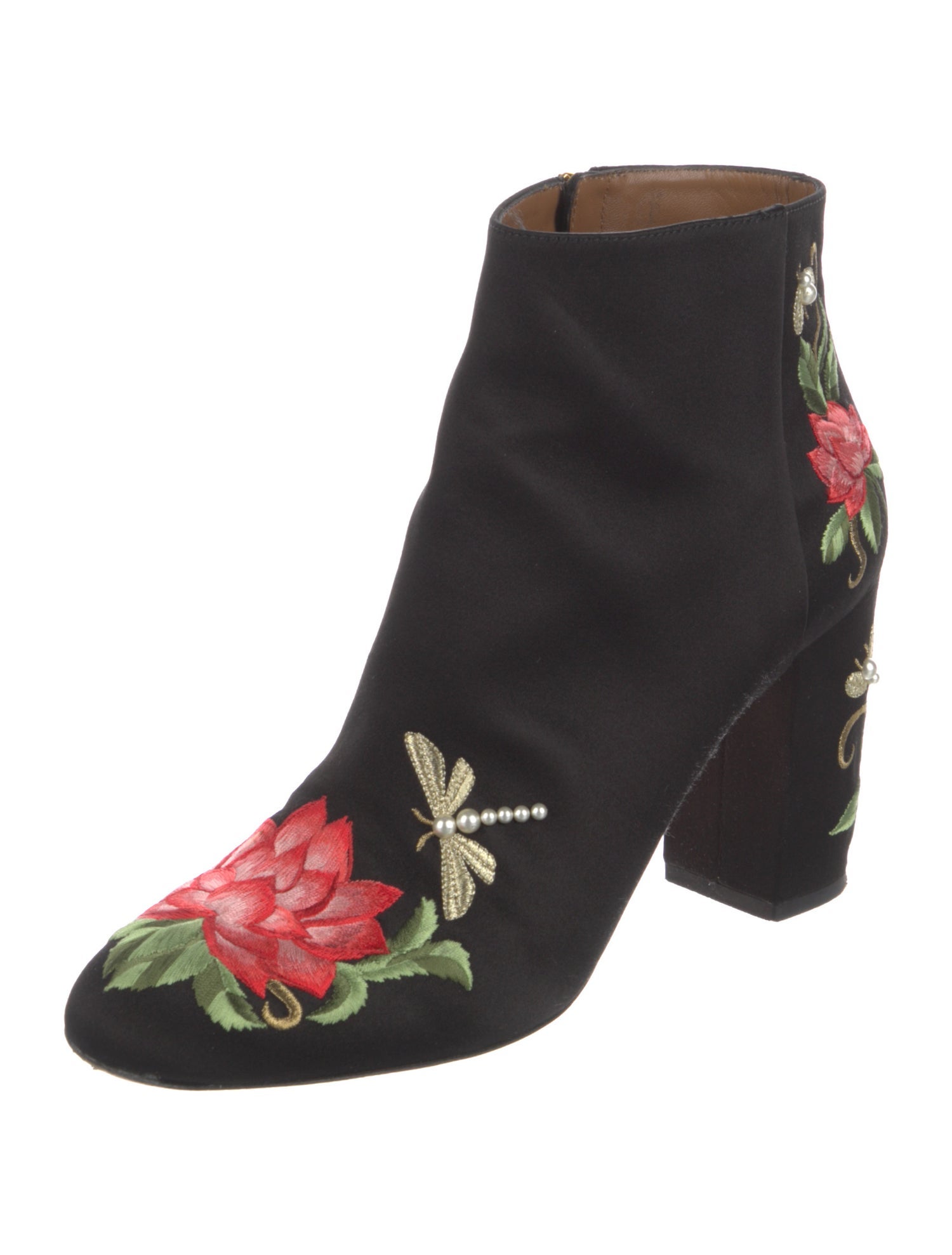 Aquazzura Faux Pearl Accents Satin Boots