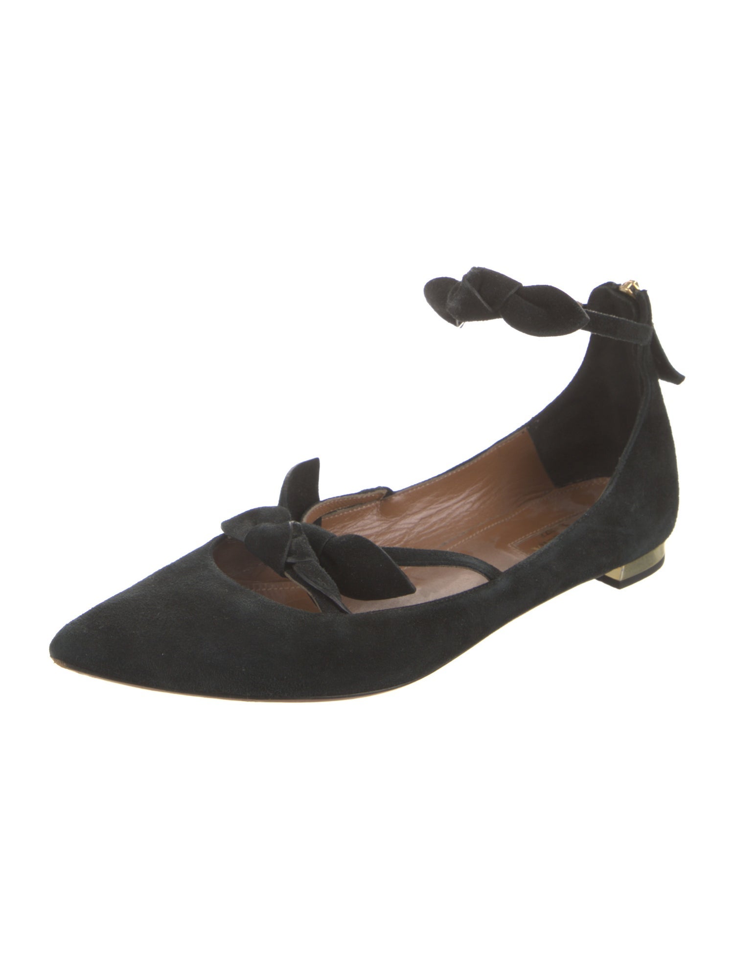Aquazzura Suede Bow Accents Flats