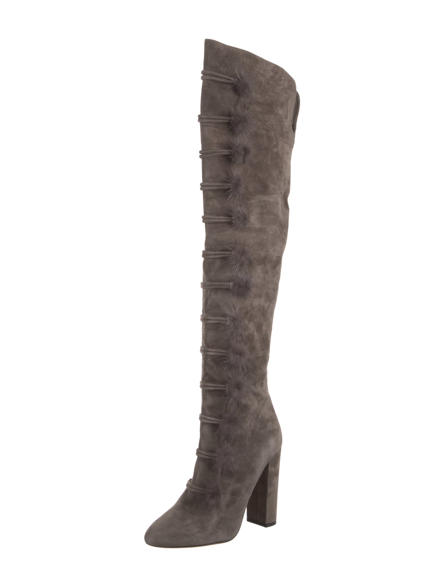 Aquazzura Suede Pom-Pom Embellishments Boots