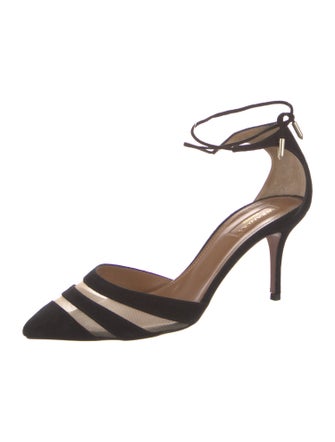 Aquazzura Suede Mesh Accents D'Orsay Pumps