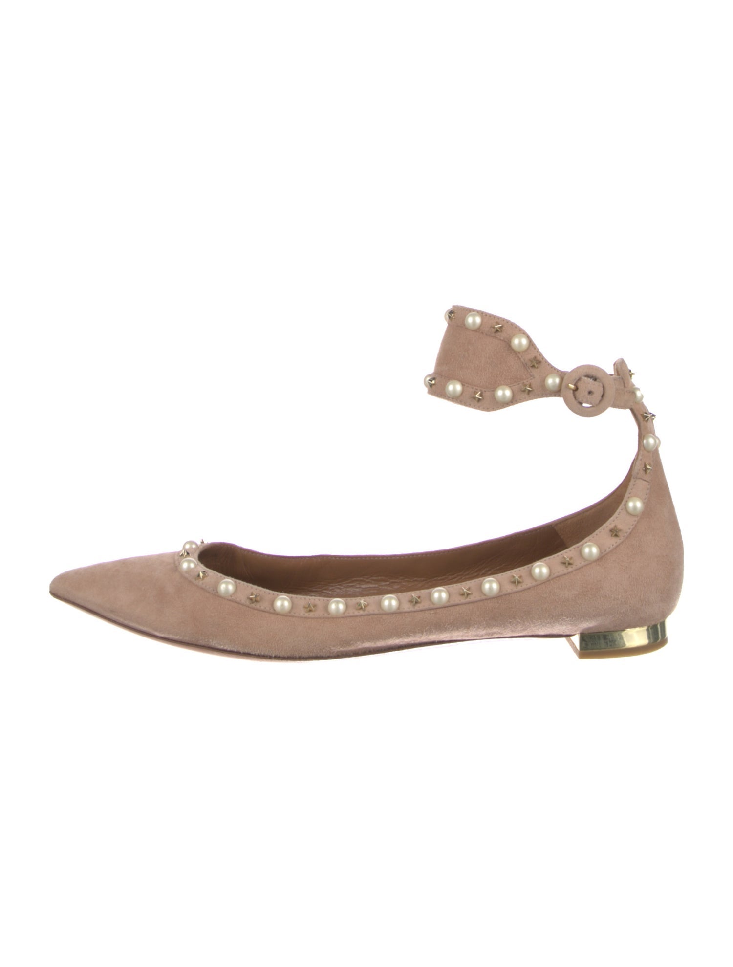 Aquazzura Faux Pearl Accents Suede Ballet Flats
