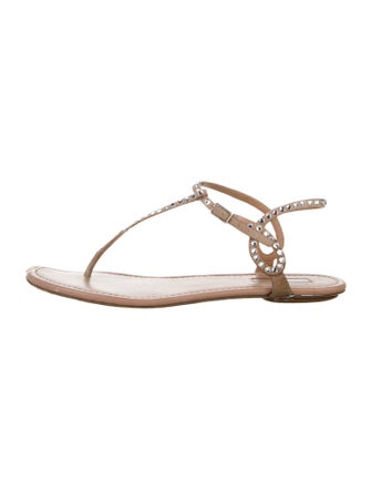 Aquazzura Leather Crystal Embellishments T-Strap Sandals