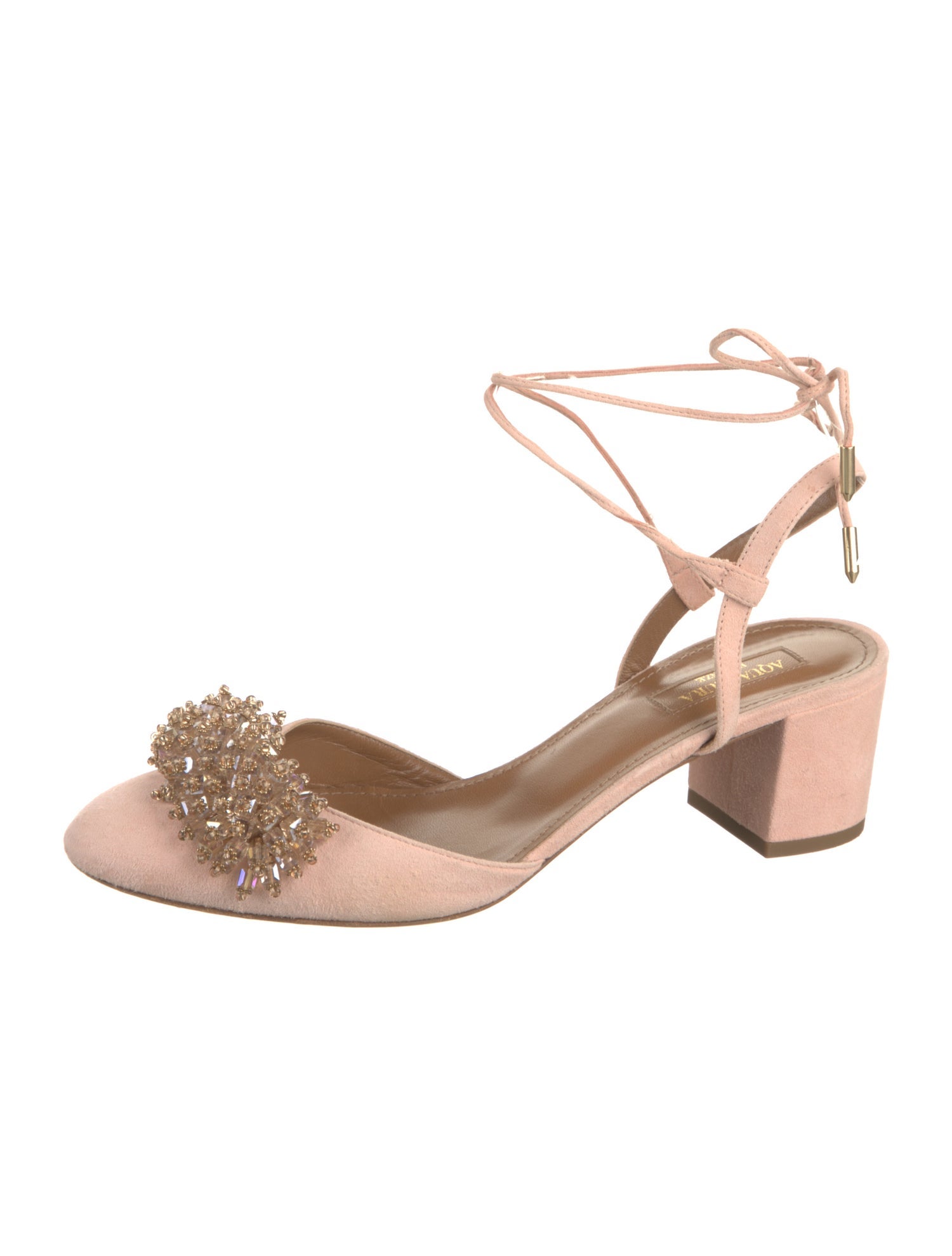 Aquazzura Suede Crystal Embellishments Slingback Pumps