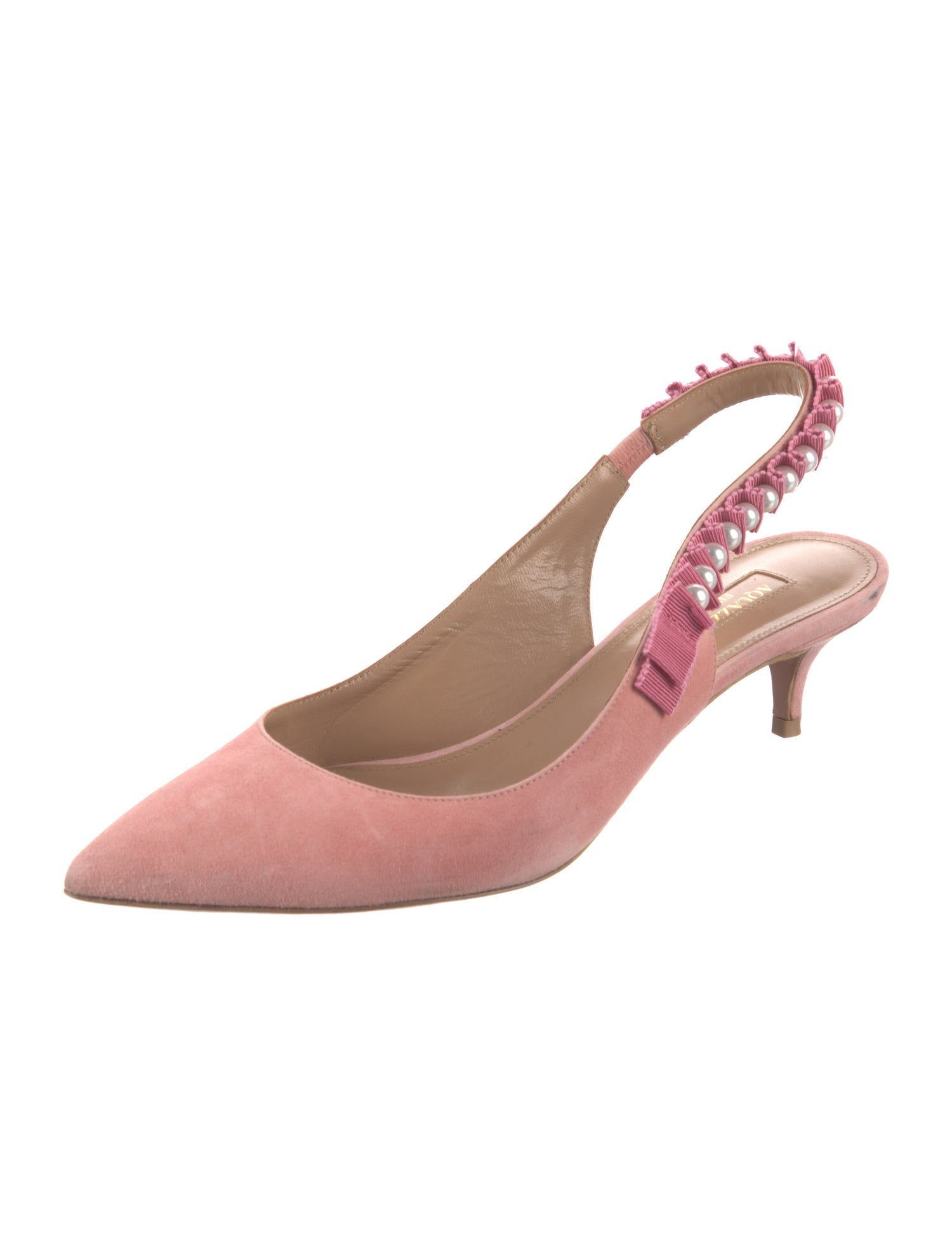 Aquazzura Faux Pearl Accents Suede Slingback Pumps