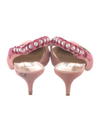 Aquazzura Faux Pearl Accents Suede Slingback Pumps