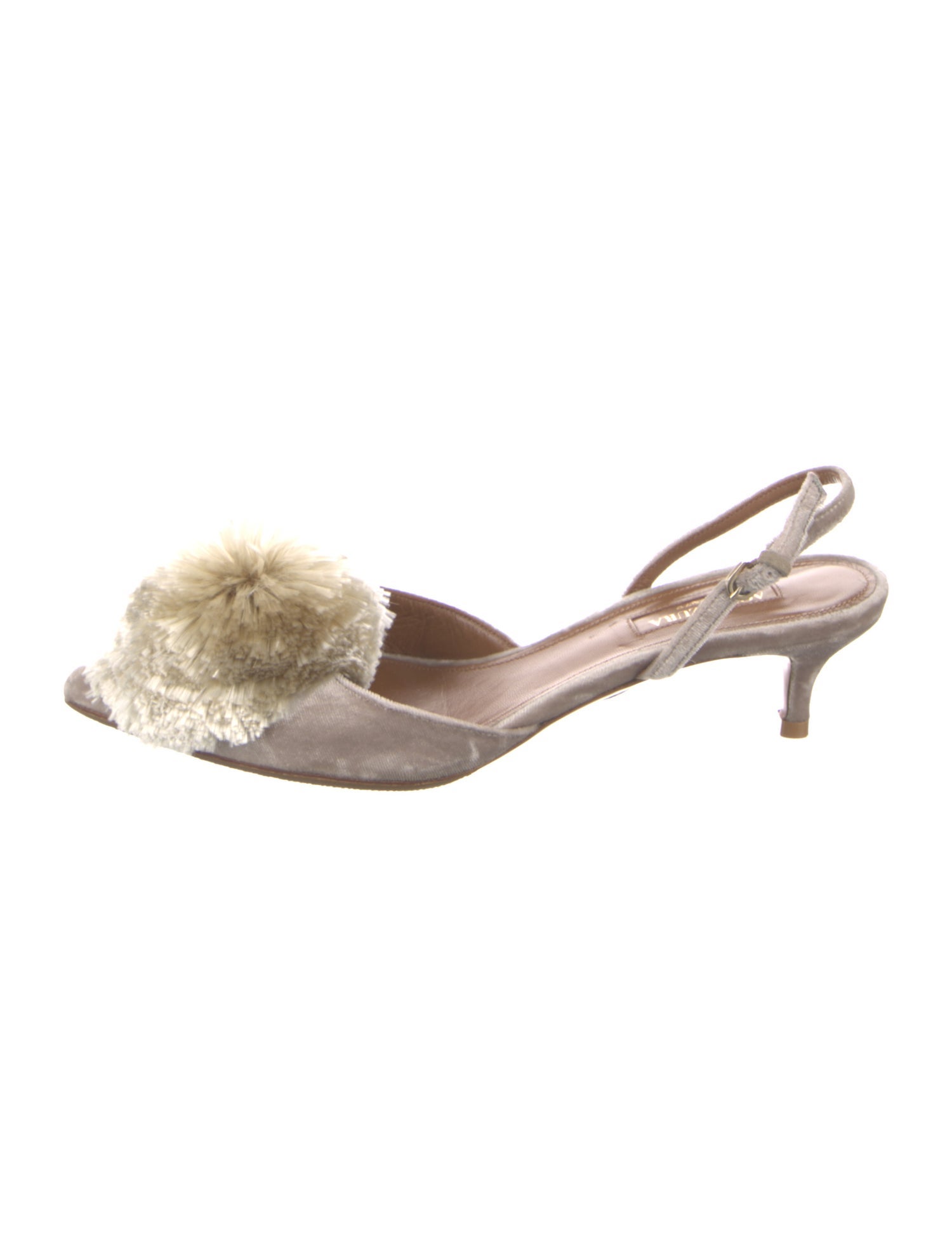 Aquazzura Velvet Pom-Pom Embellishments Slingback Pumps